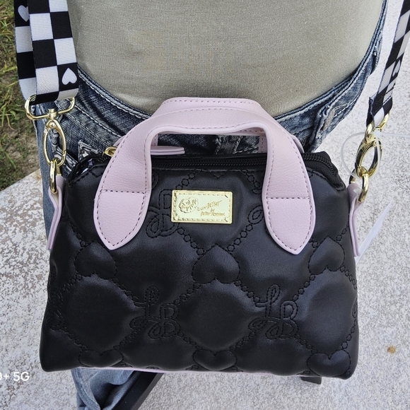 Betsey Johnson Handbags - BETSEY JOHNSON BLACK n MULTI COLORED  QUILTED LOGO n HEART  LUV BETSEY CROSSBODY